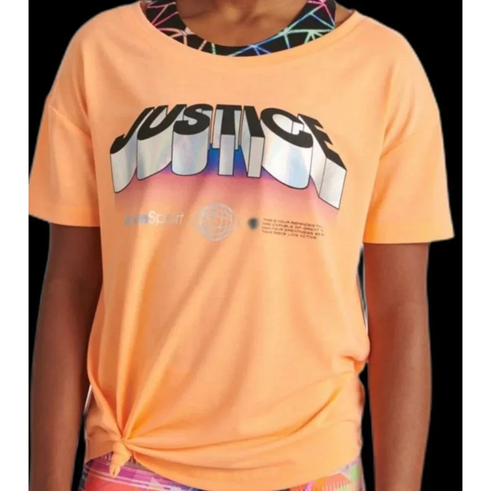 JUSTICE SPORT Girls Tee & Removable Bralette 2 PIECE SIZE 12-14 NEW